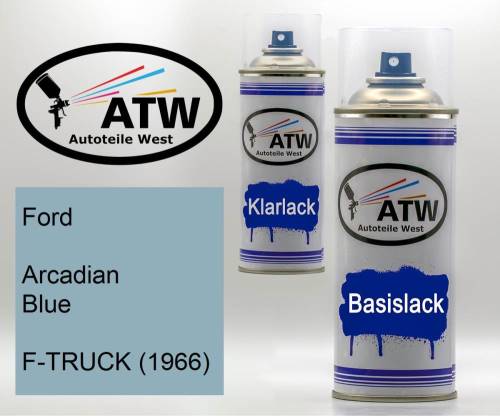 Ford, Arcadian Blue, F-TRUCK (1966): 400ml Sprühdose + 400ml Klarlack - Set, von ATW Autoteile West.